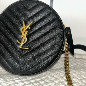 Yves Saint Laurent Black Chevron Crossbody Bag with Gold Accents